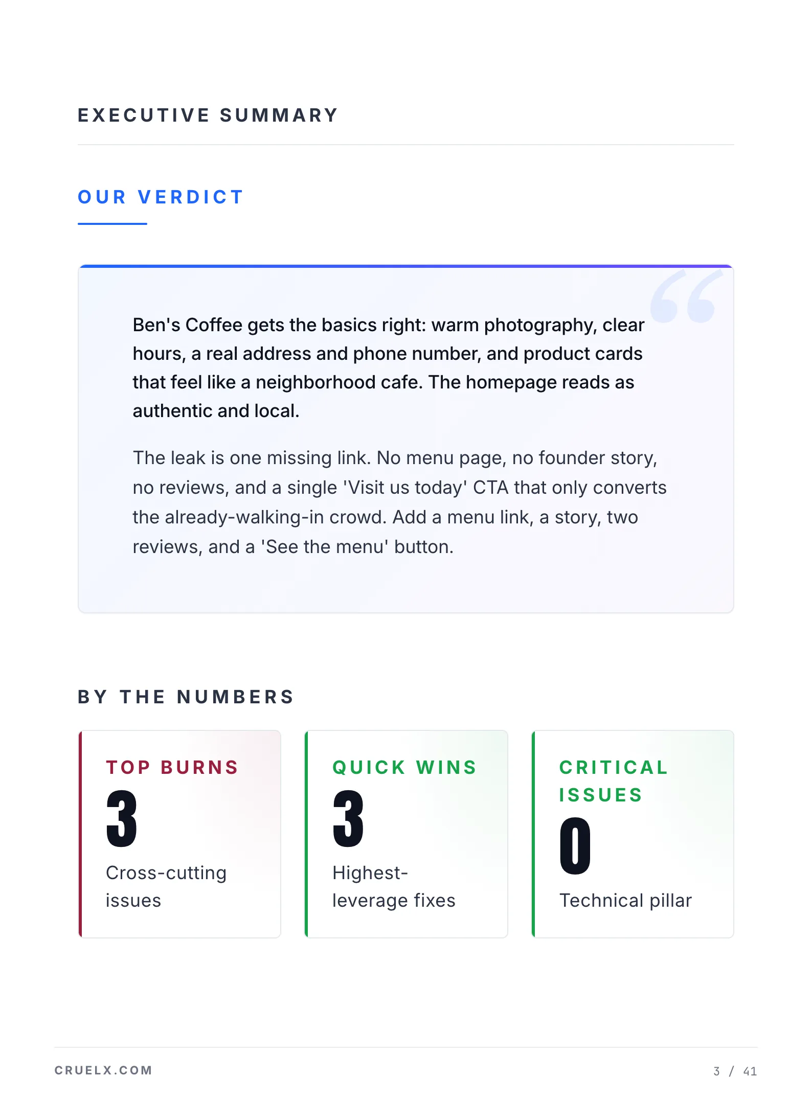 Vision Wave Tech report: executive summary page